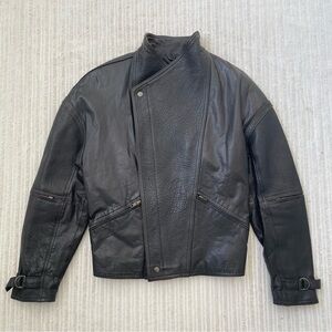 Vintage Bermans Men's Black Leather Motorcycle Jacket